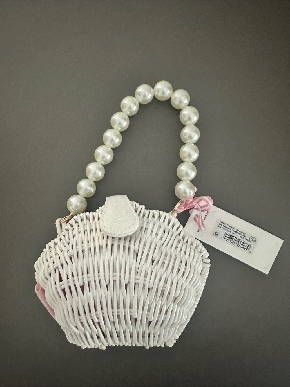 Vineyard Vines White Wicker Clamshell Bag Pearl strap